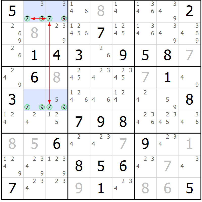 Position des candidats pour la solution de la Gr 49 page 52 du magazine de sudoku Maestro n° 086