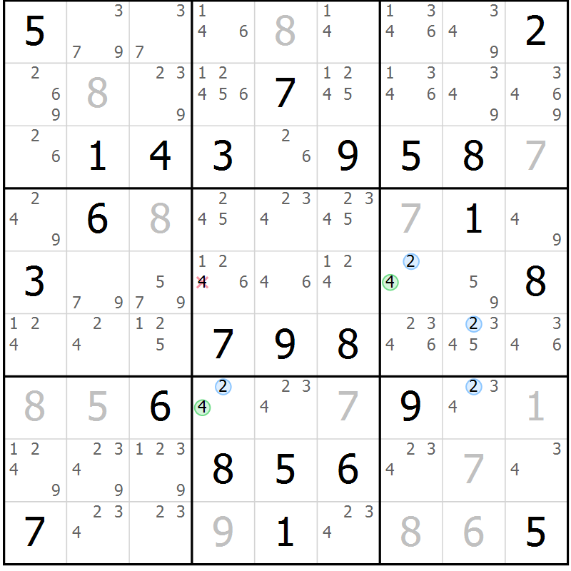 Position des candidats pour la solution de la Gr 49 page 52 du magazine de sudoku Maestro n° 086