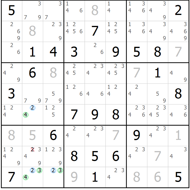 Position des candidats pour la solution de la Gr 49 page 52 du magazine de sudoku Maestro n° 086