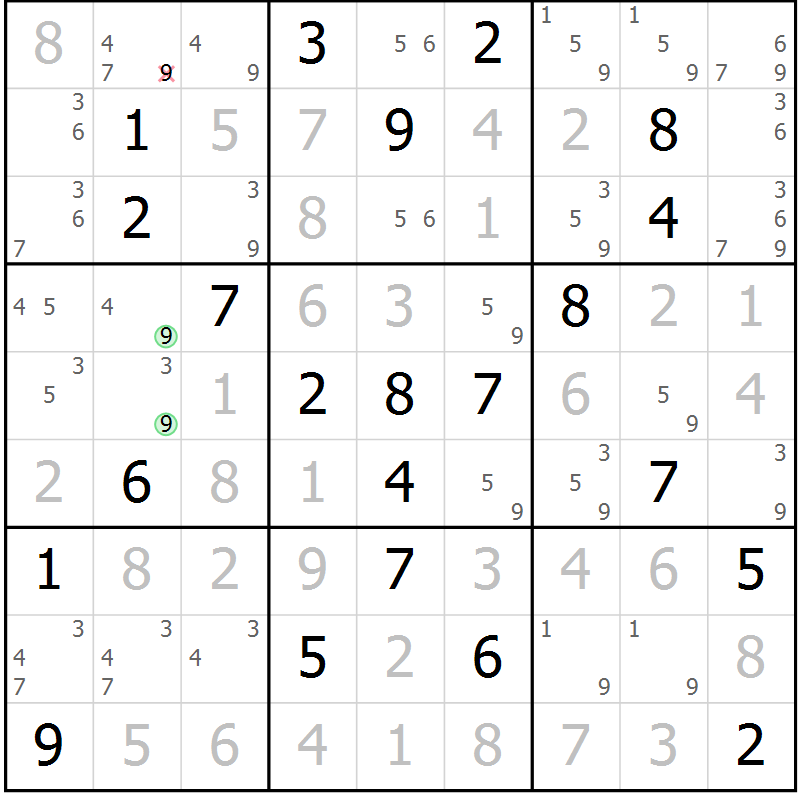 Position des candidats pour la solution de la Gr 5 page 8 du magazine de sudoku Maestro n° 086