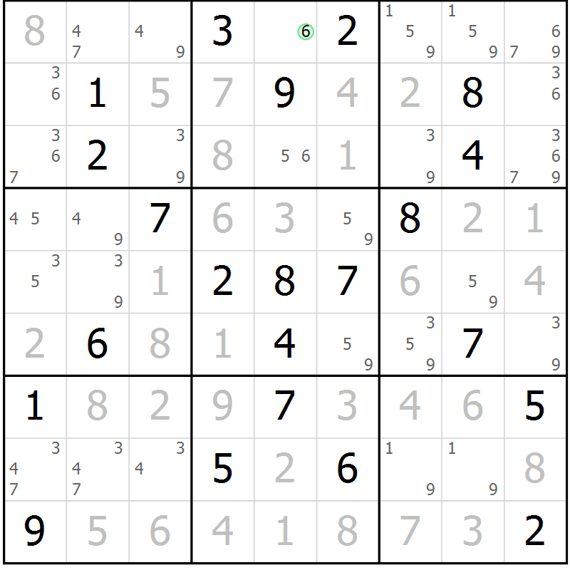 Position des candidats pour la solution de la Gr 5 page 8 du magazine de sudoku Maestro n° 086