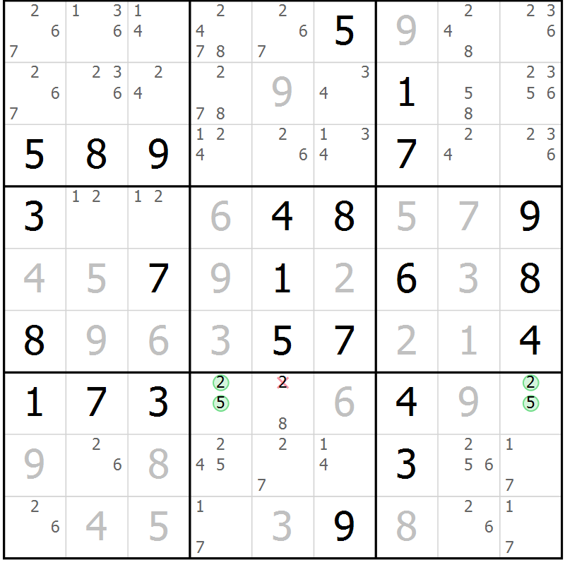 Position des candidats pour la solution de la Gr 50 page 53 du magazine de sudoku Maestro n° 086