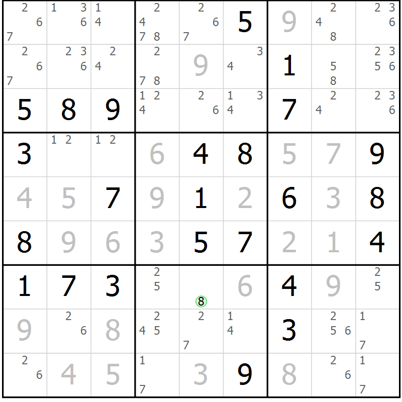 Position des candidats pour la solution de la Gr 50 page 53 du magazine de sudoku Maestro n° 086