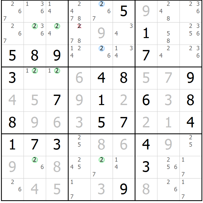 Position des candidats pour la solution de la Gr 50 page 53 du magazine de sudoku Maestro n° 086