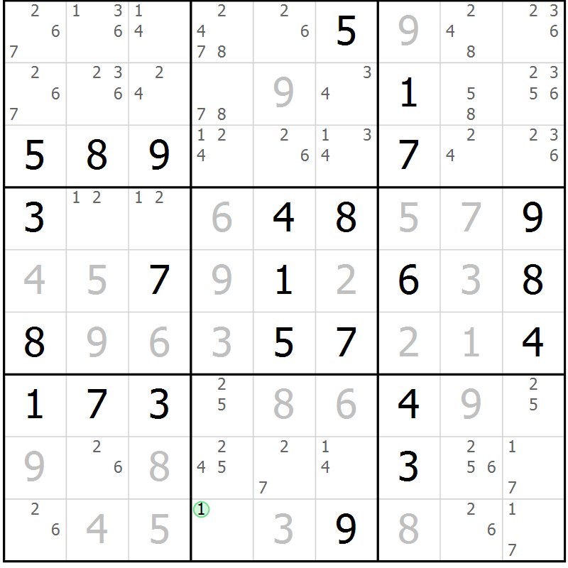 Position des candidats pour la solution de la Gr 50 page 53 du magazine de sudoku Maestro n° 086