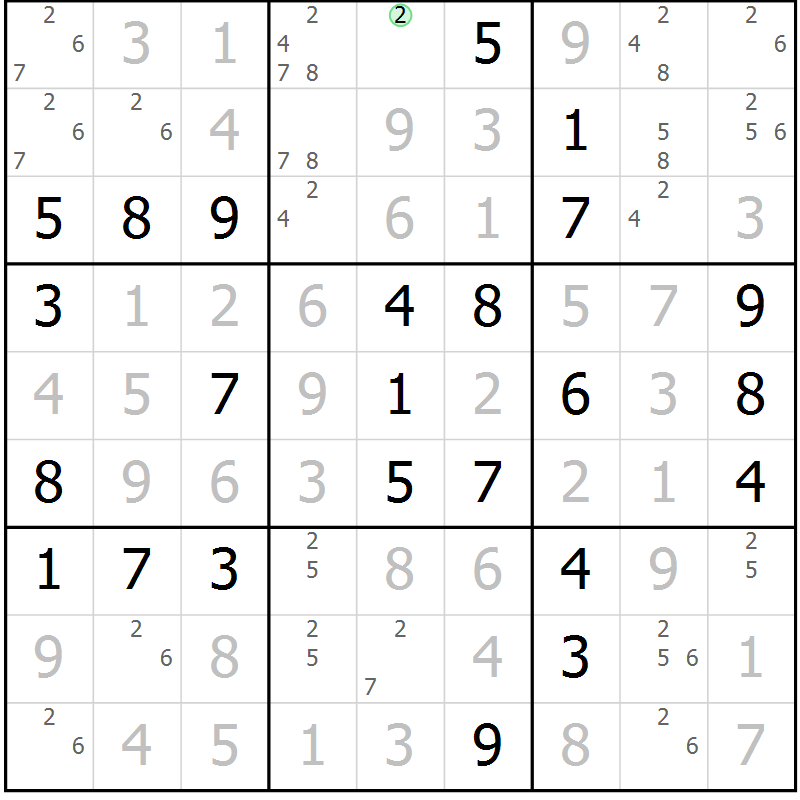 Position des candidats pour la solution de la Gr 50 page 53 du magazine de sudoku Maestro n° 086