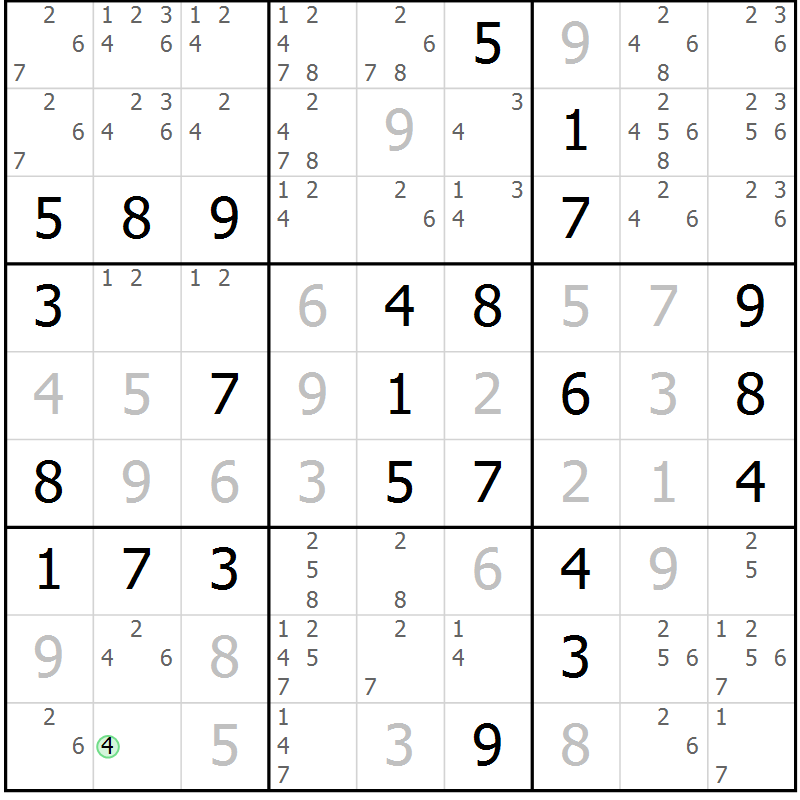 Position des candidats pour la solution de la Gr 50 page 53 du magazine de sudoku Maestro n° 086