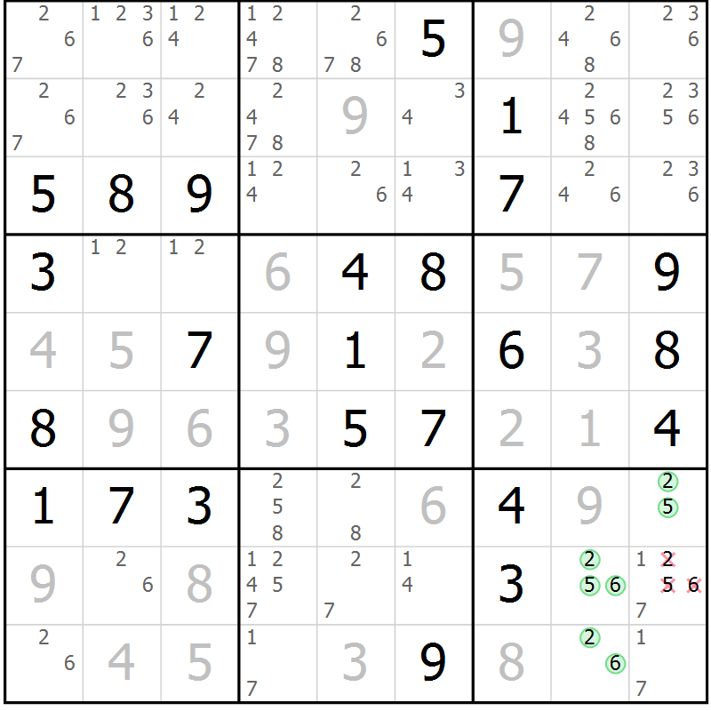 Position des candidats pour la solution de la Gr 50 page 53 du magazine de sudoku Maestro n° 086