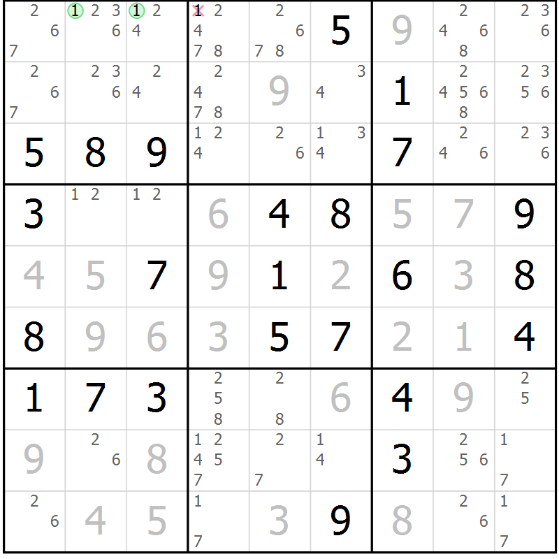Position des candidats pour la solution de la Gr 50 page 53 du magazine de sudoku Maestro n° 086
