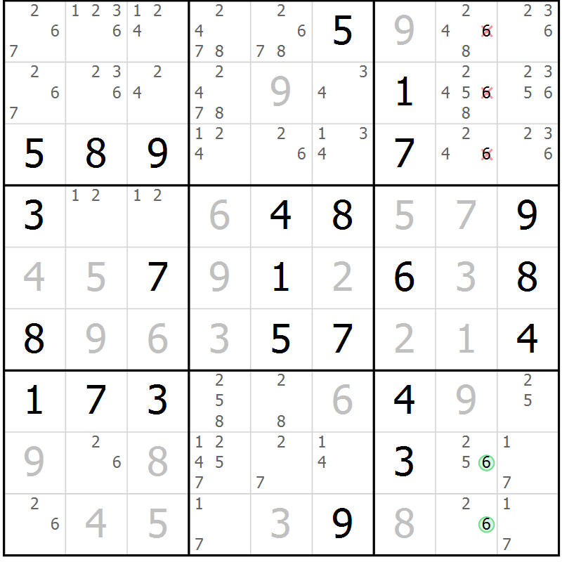 Position des candidats pour la solution de la Gr 50 page 53 du magazine de sudoku Maestro n° 086