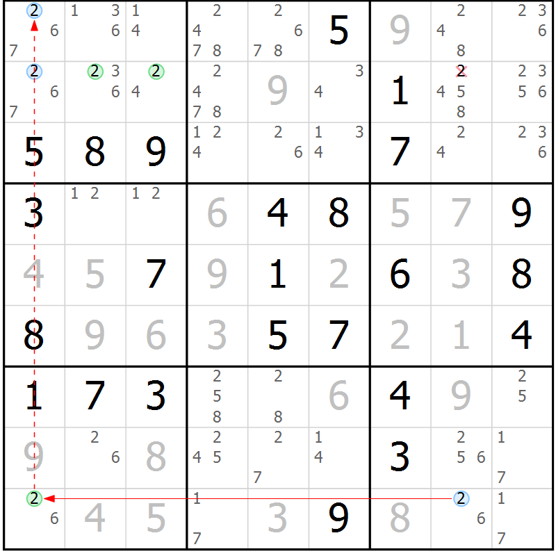 Position des candidats pour la solution de la Gr 50 page 53 du magazine de sudoku Maestro n° 086