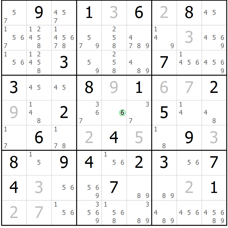 Position des candidats pour la solution de la Gr 51 page 54 du magazine de sudoku Maestro n° 086