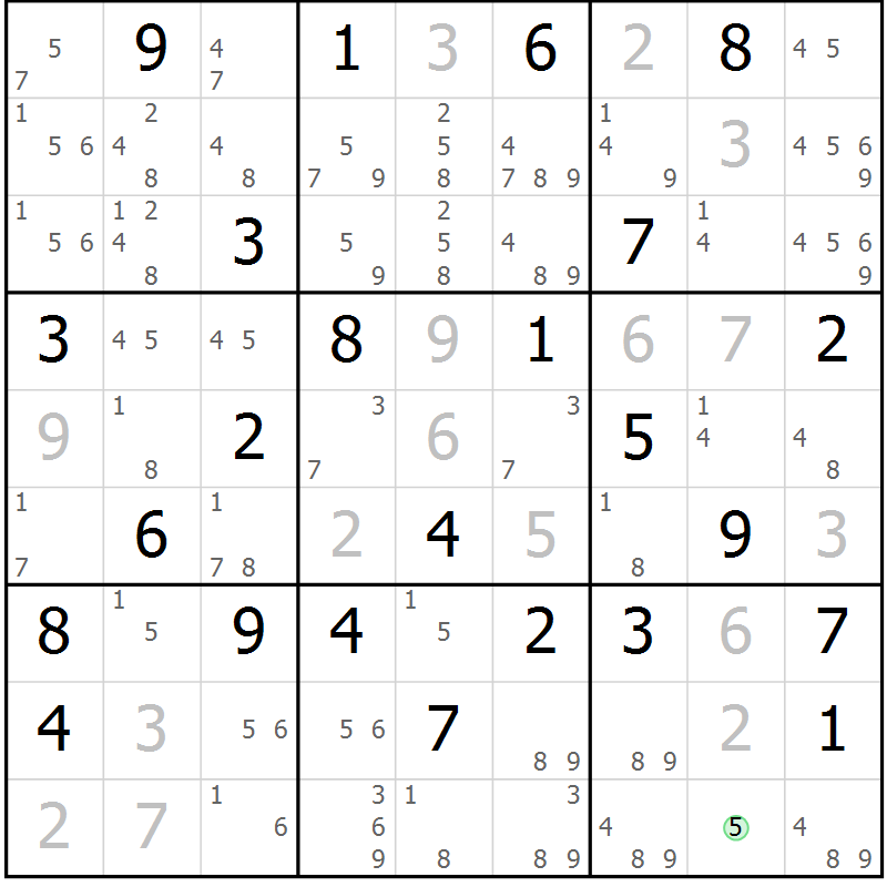Position des candidats pour la solution de la Gr 51 page 54 du magazine de sudoku Maestro n° 086