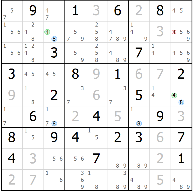 Position des candidats pour la solution de la Gr 51 page 54 du magazine de sudoku Maestro n° 086