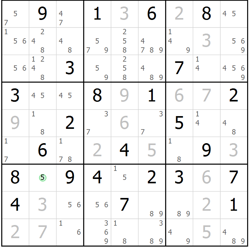 Position des candidats pour la solution de la Gr 51 page 54 du magazine de sudoku Maestro n° 086