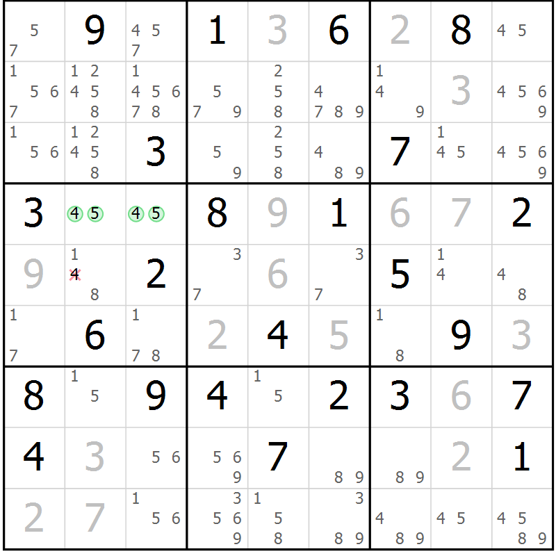 Position des candidats pour la solution de la Gr 51 page 54 du magazine de sudoku Maestro n° 086