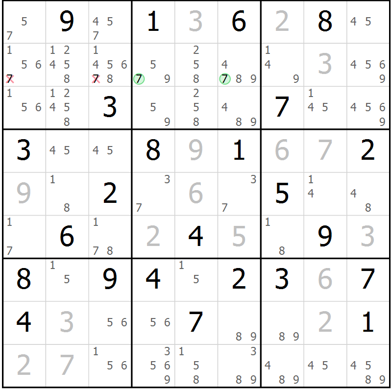 Position des candidats pour la solution de la Gr 51 page 54 du magazine de sudoku Maestro n° 086