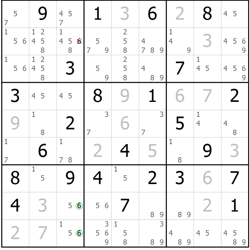 Position des candidats pour la solution de la Gr 51 page 54 du magazine de sudoku Maestro n° 086
