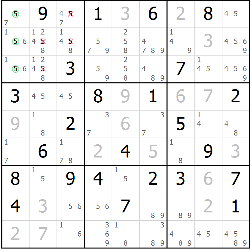 Position des candidats pour la solution de la Gr 51 page 54 du magazine de sudoku Maestro n° 086