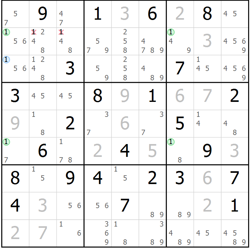 Position des candidats pour la solution de la Gr 51 page 54 du magazine de sudoku Maestro n° 086