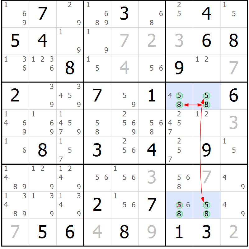 Position des candidats pour la solution de la Gr 52 page 55 du magazine de sudoku Maestro n° 086