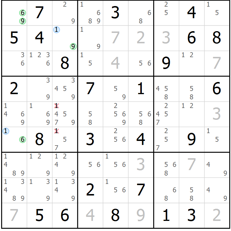 Position des candidats pour la solution de la Gr 52 page 55 du magazine de sudoku Maestro n° 086