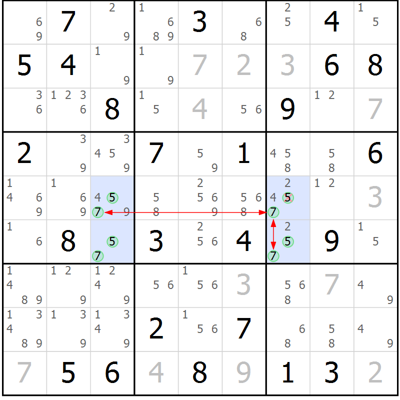 Position des candidats pour la solution de la Gr 52 page 55 du magazine de sudoku Maestro n° 086