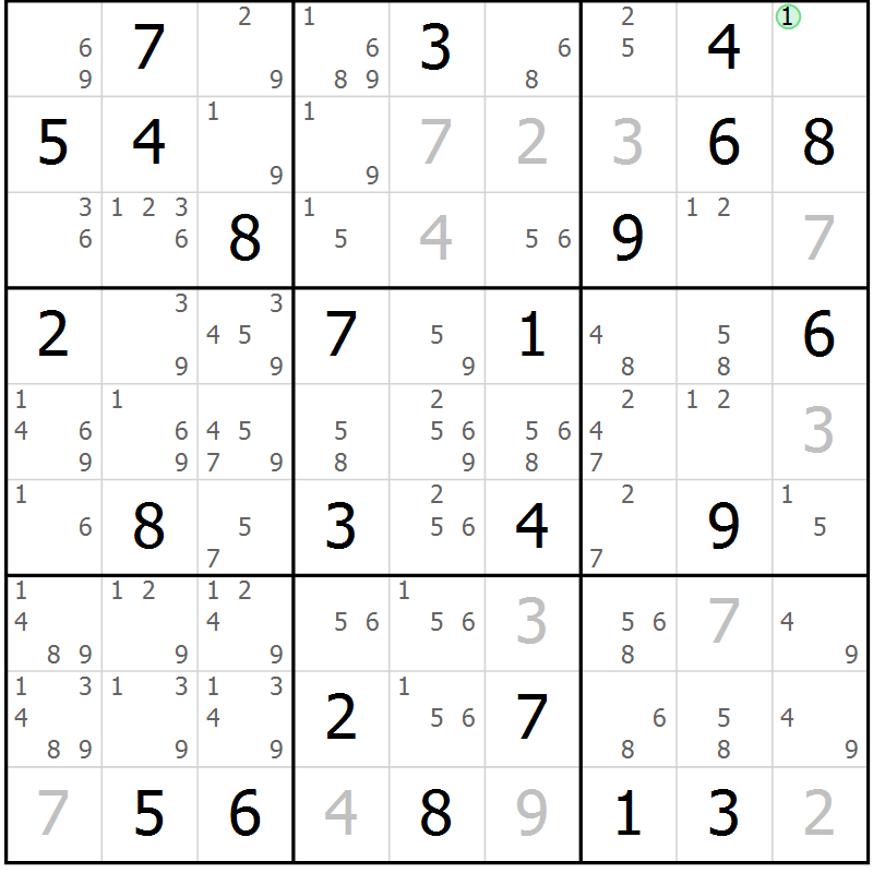Position des candidats pour la solution de la Gr 52 page 55 du magazine de sudoku Maestro n° 086