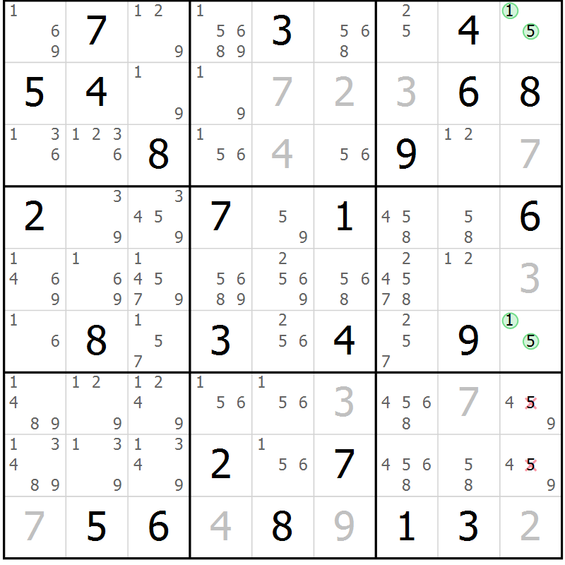 Position des candidats pour la solution de la Gr 52 page 55 du magazine de sudoku Maestro n° 086