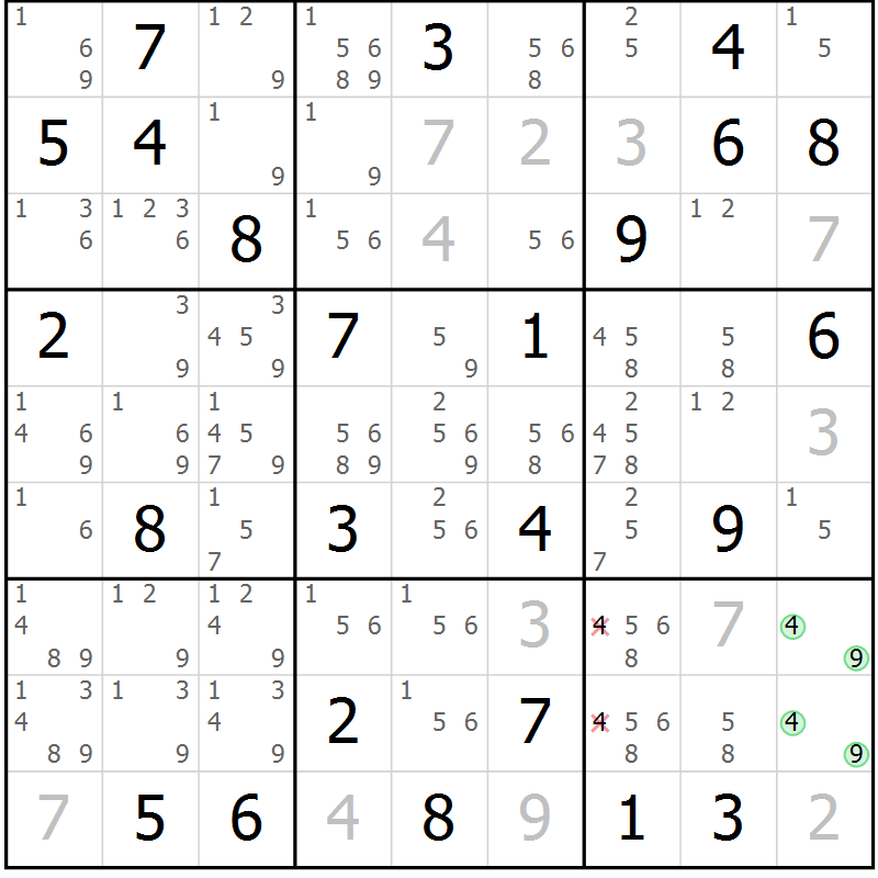 Position des candidats pour la solution de la Gr 52 page 55 du magazine de sudoku Maestro n° 086