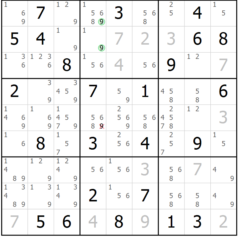 Position des candidats pour la solution de la Gr 52 page 55 du magazine de sudoku Maestro n° 086