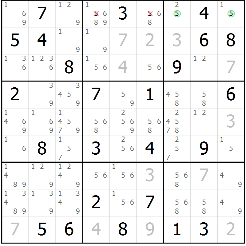 Position des candidats pour la solution de la Gr 52 page 55 du magazine de sudoku Maestro n° 086