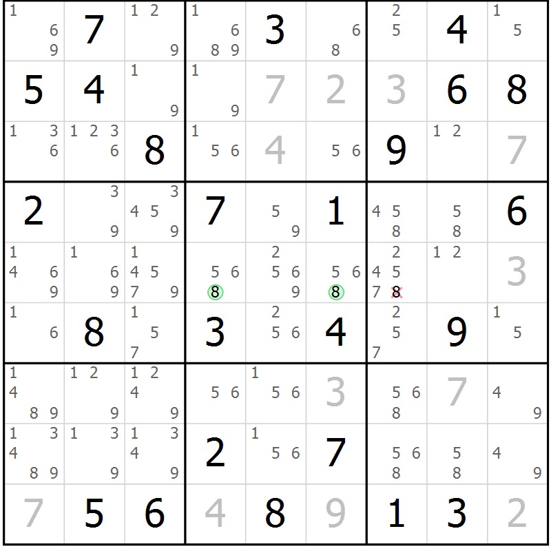 Position des candidats pour la solution de la Gr 52 page 55 du magazine de sudoku Maestro n° 086