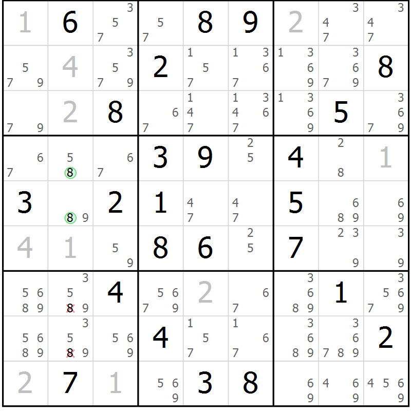 Position des candidats pour la solution de la Gr 53 page 56 du magazine de sudoku Maestro n° 086