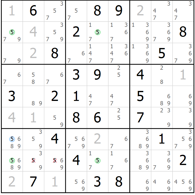 Position des candidats pour la solution de la Gr 53 page 56 du magazine de sudoku Maestro n° 086