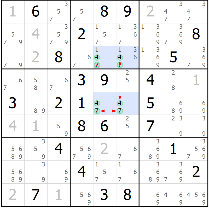 Position des candidats pour la solution de la Gr 53 page 56 du magazine de sudoku Maestro n° 086