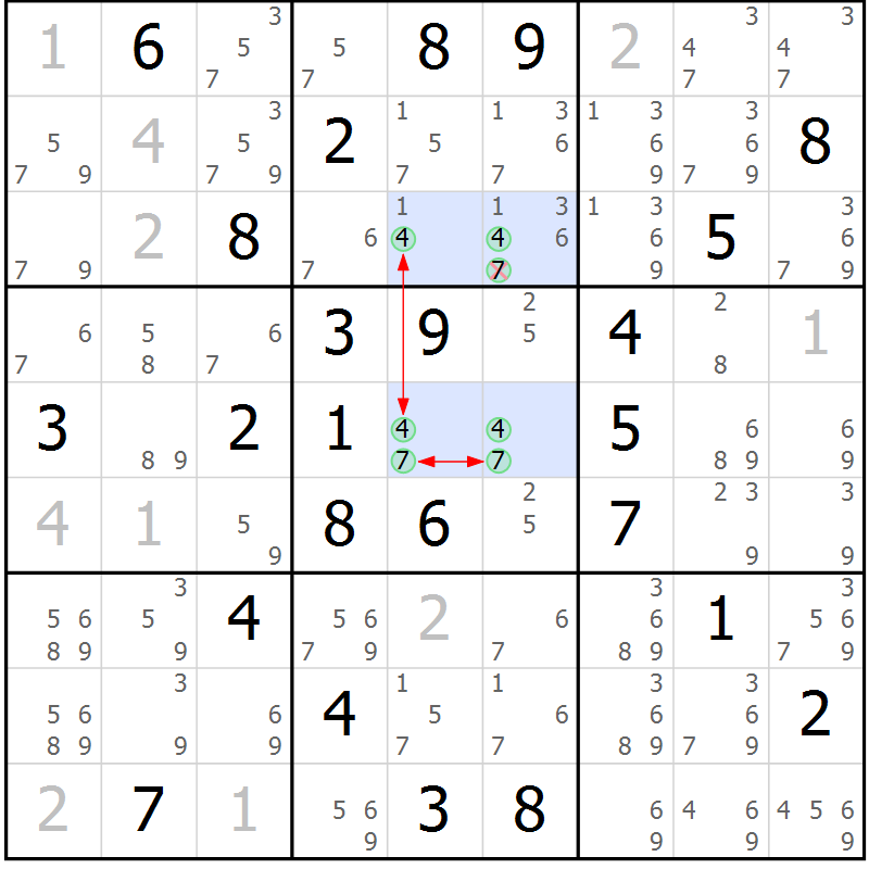 Position des candidats pour la solution de la Gr 53 page 56 du magazine de sudoku Maestro n° 086