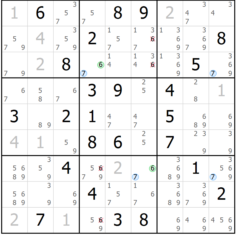 Position des candidats pour la solution de la Gr 53 page 56 du magazine de sudoku Maestro n° 086