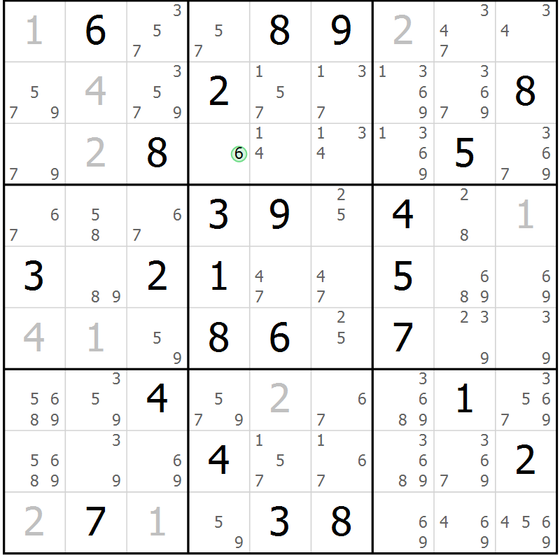 Position des candidats pour la solution de la Gr 53 page 56 du magazine de sudoku Maestro n° 086