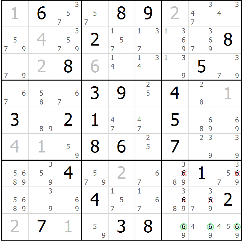 Position des candidats pour la solution de la Gr 53 page 56 du magazine de sudoku Maestro n° 086