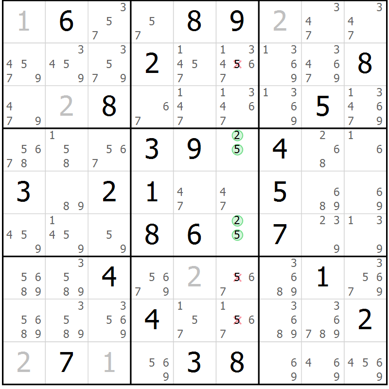 Position des candidats pour la solution de la Gr 53 page 56 du magazine de sudoku Maestro n° 086