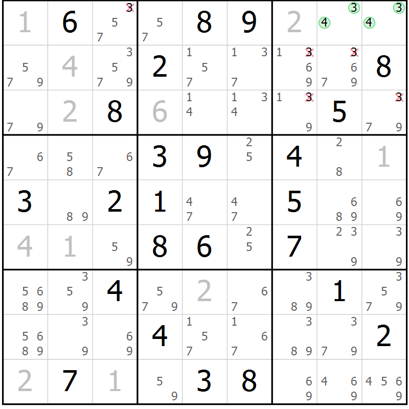 Position des candidats pour la solution de la Gr 53 page 56 du magazine de sudoku Maestro n° 086