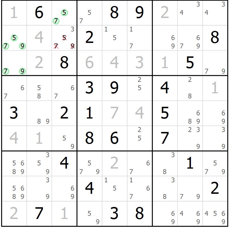 Position des candidats pour la solution de la Gr 53 page 56 du magazine de sudoku Maestro n° 086