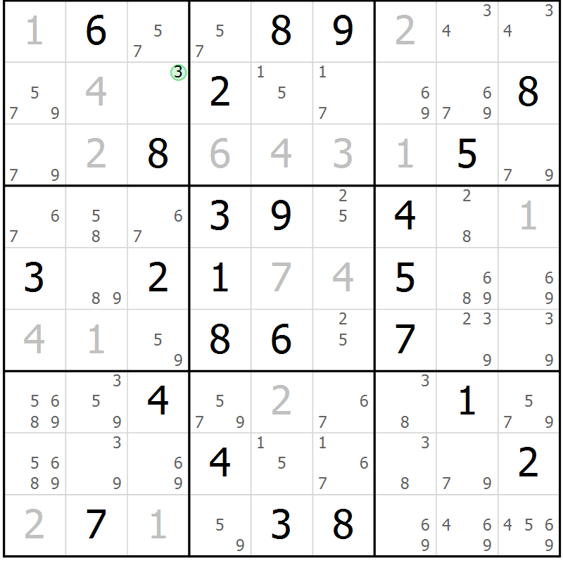 Position des candidats pour la solution de la Gr 53 page 56 du magazine de sudoku Maestro n° 086