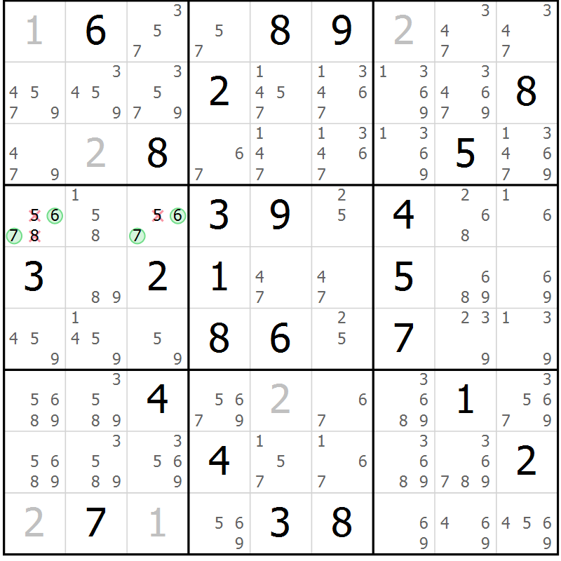Position des candidats pour la solution de la Gr 53 page 56 du magazine de sudoku Maestro n° 086