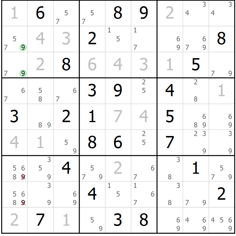 Position des candidats pour la solution de la Gr 53 page 56 du magazine de sudoku Maestro n° 086