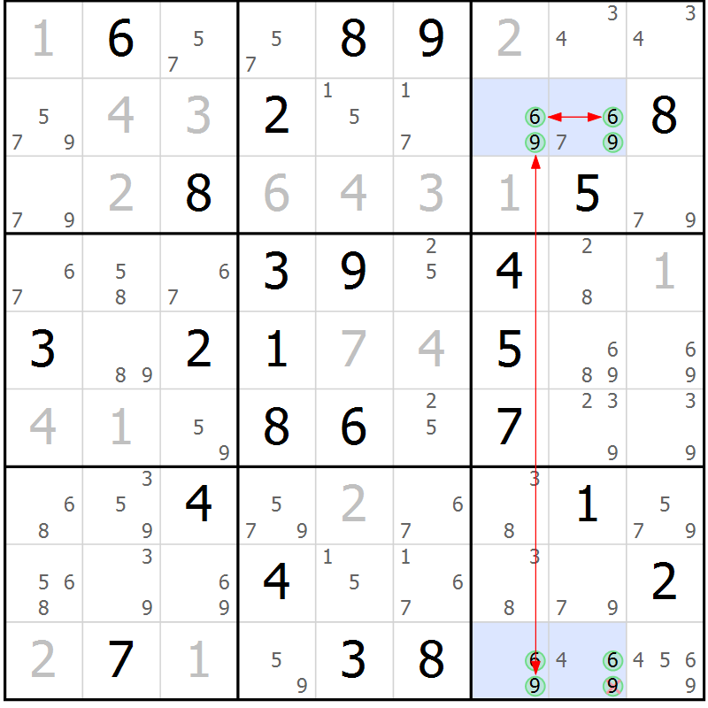 Position des candidats pour la solution de la Gr 53 page 56 du magazine de sudoku Maestro n° 086