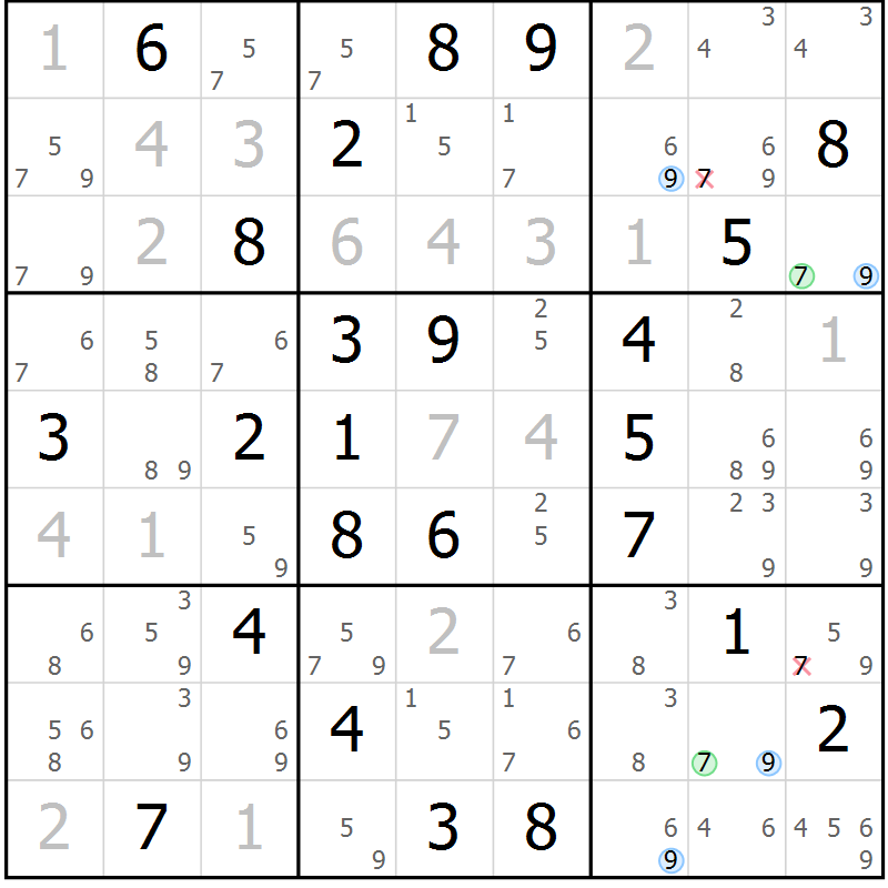 Position des candidats pour la solution de la Gr 53 page 56 du magazine de sudoku Maestro n° 086