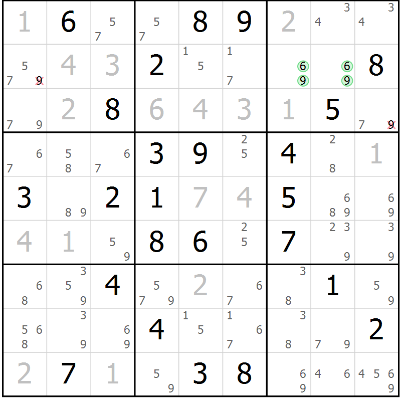 Position des candidats pour la solution de la Gr 53 page 56 du magazine de sudoku Maestro n° 086