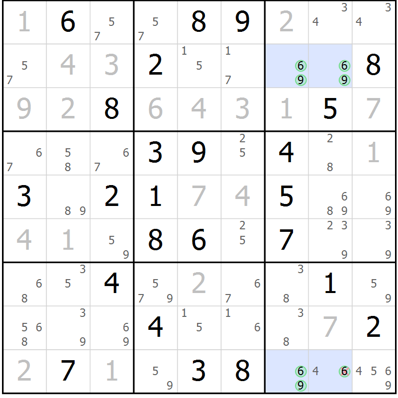 Position des candidats pour la solution de la Gr 53 page 56 du magazine de sudoku Maestro n° 086